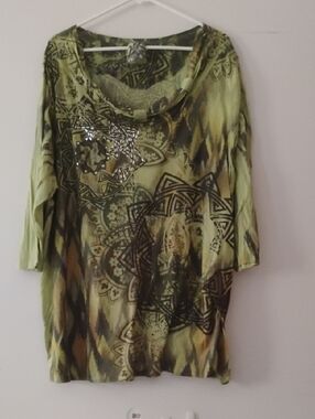 Avenue Olive & Brown Printed Scoop Neck Tunic